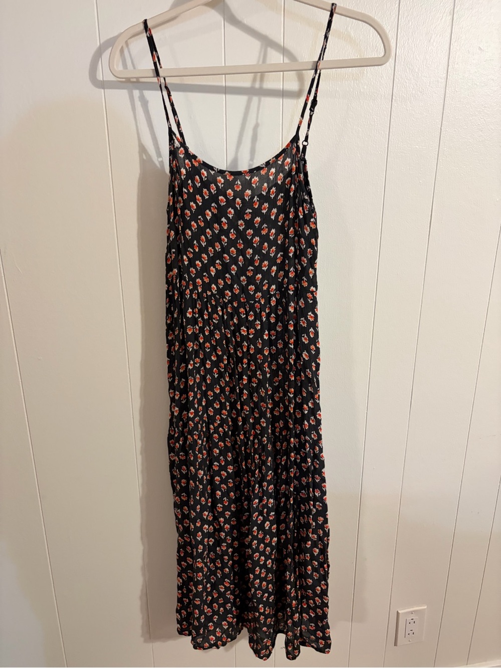 Billabong Black Maxi Slip Dress with Red Floral Print
